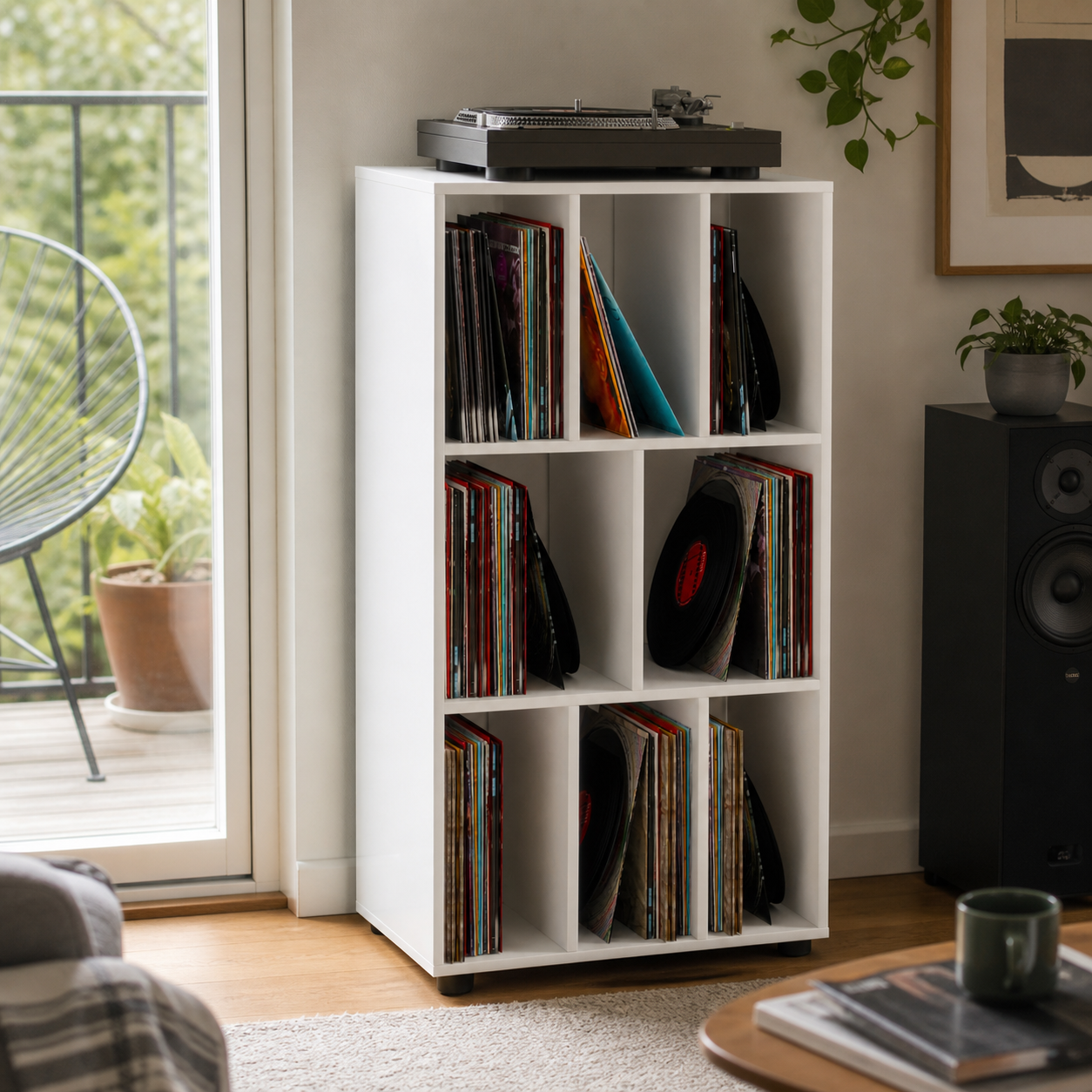 Sådan viser du vinylcovers uden at lade pladerne stå ubeskyttet vist som konkret møbelløsning i et roligt, funktionelt dansk hjem