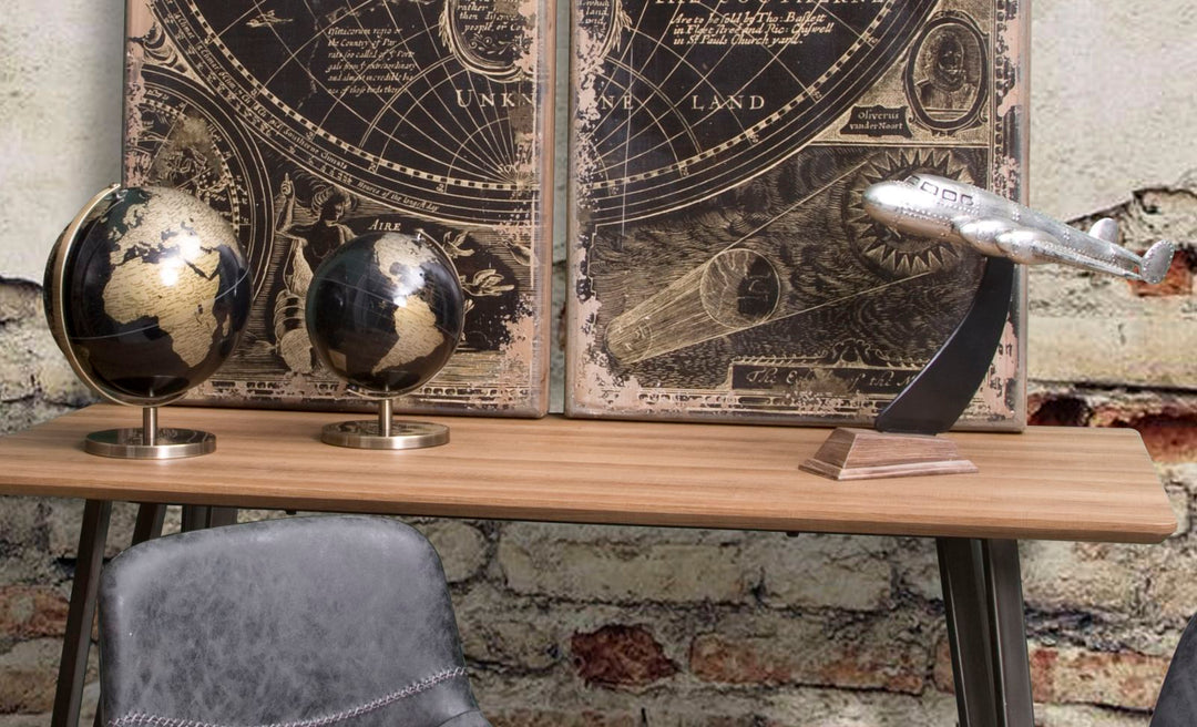 Industriel jordklode i guldfarve, metal og plast – 25x34 cm