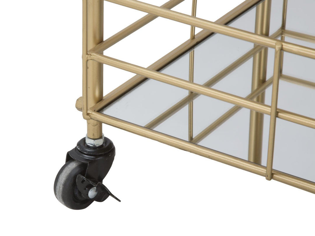 Glam rullevogn i guldfarve, jern og glas – 60x30x5 cm