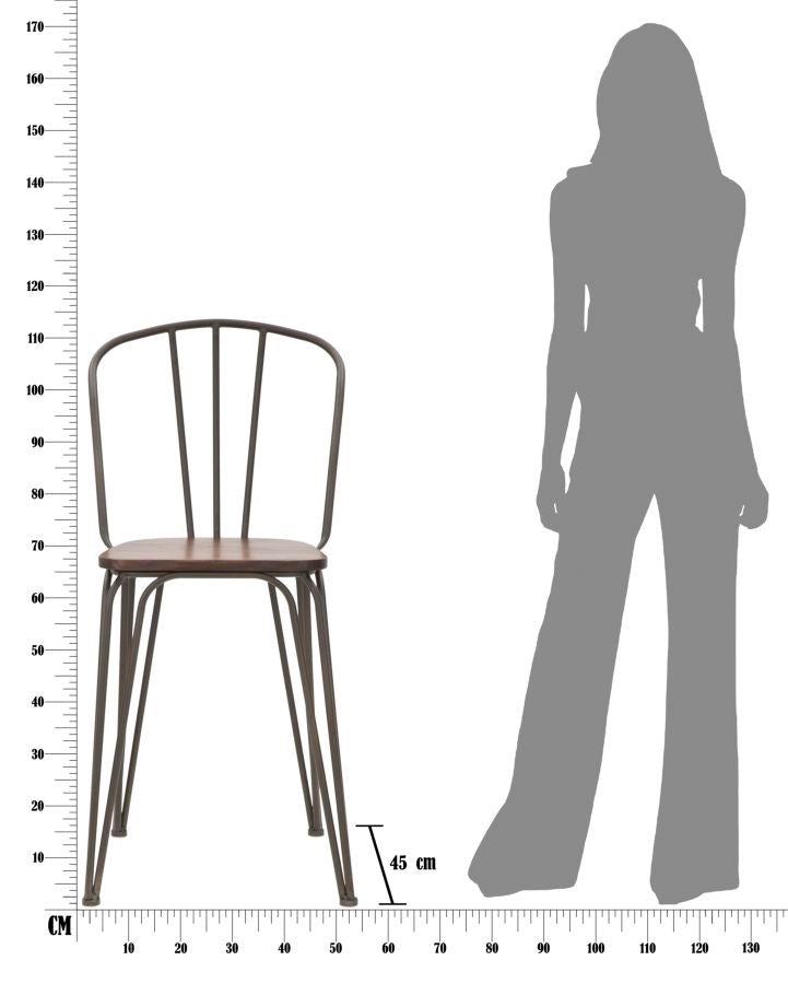 Industriel stol i metal og træ – 54x45x102 cm