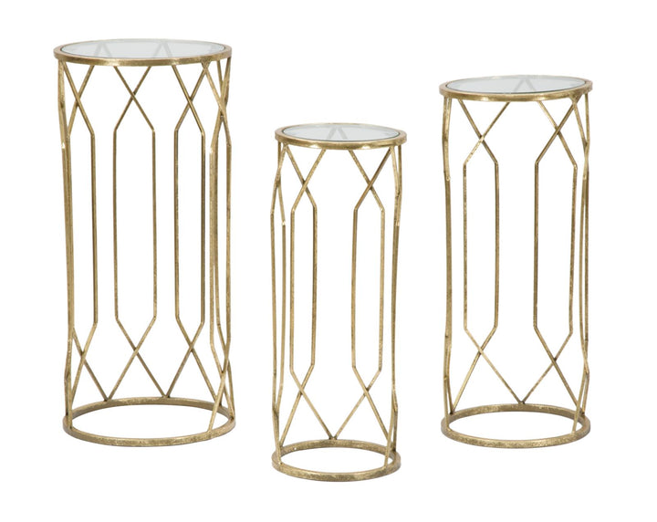 Glam 3 x sideborde, guldfarvet, metal – 32x71 og 28x65 og 23x61 cm