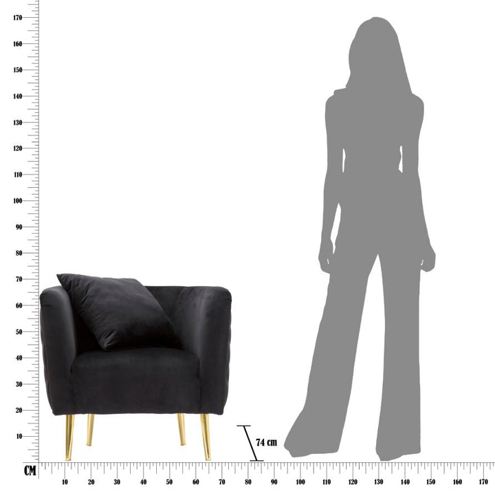 Glam stol i sort i træ, stof og metal – 76x74x71 cm