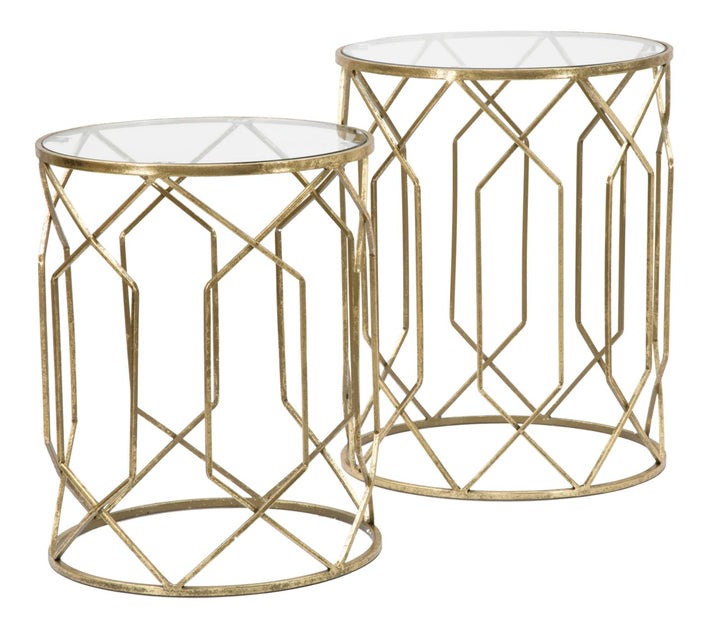 Glam borde i guldfarve, metal og glas – 42x53 og 38x47 cm