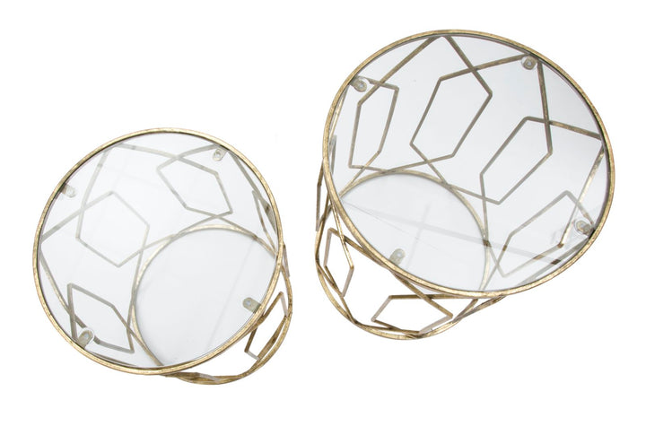 Glam borde i guldfarve, metal og glas – 42x53 og 38x47 cm