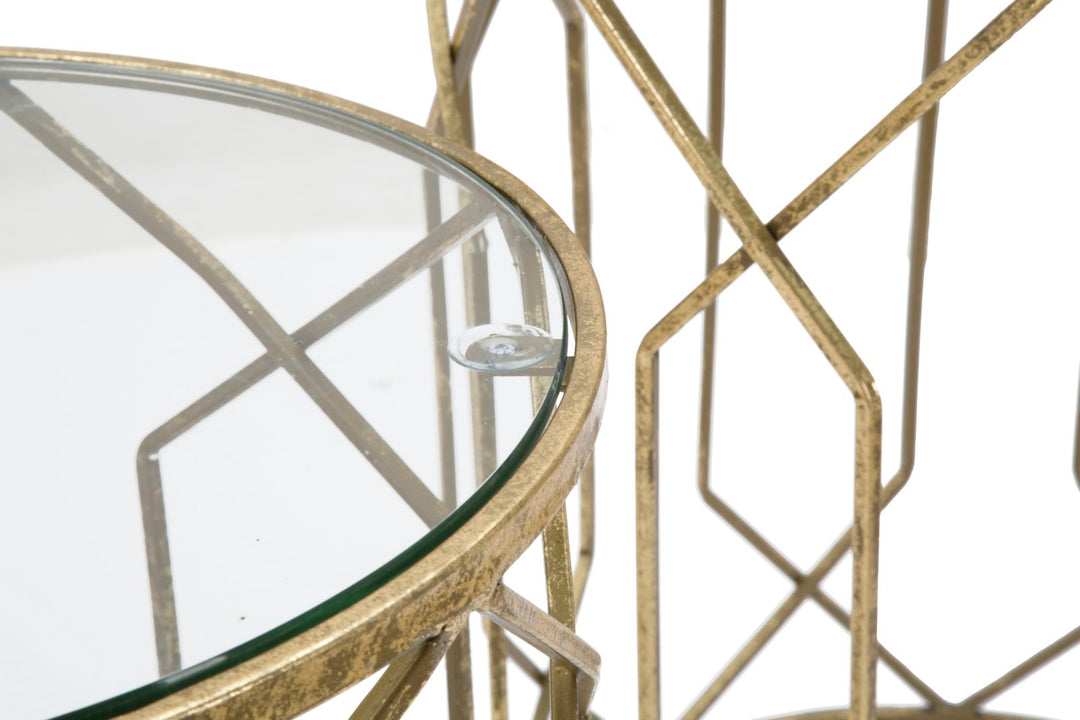 Glam borde i guldfarve, metal og glas – 42x53 og 38x47 cm