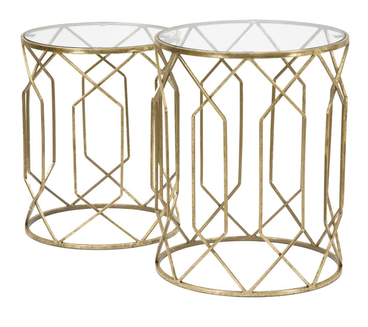 Glam borde i guldfarve, metal og glas – 42x53 og 38x47 cm