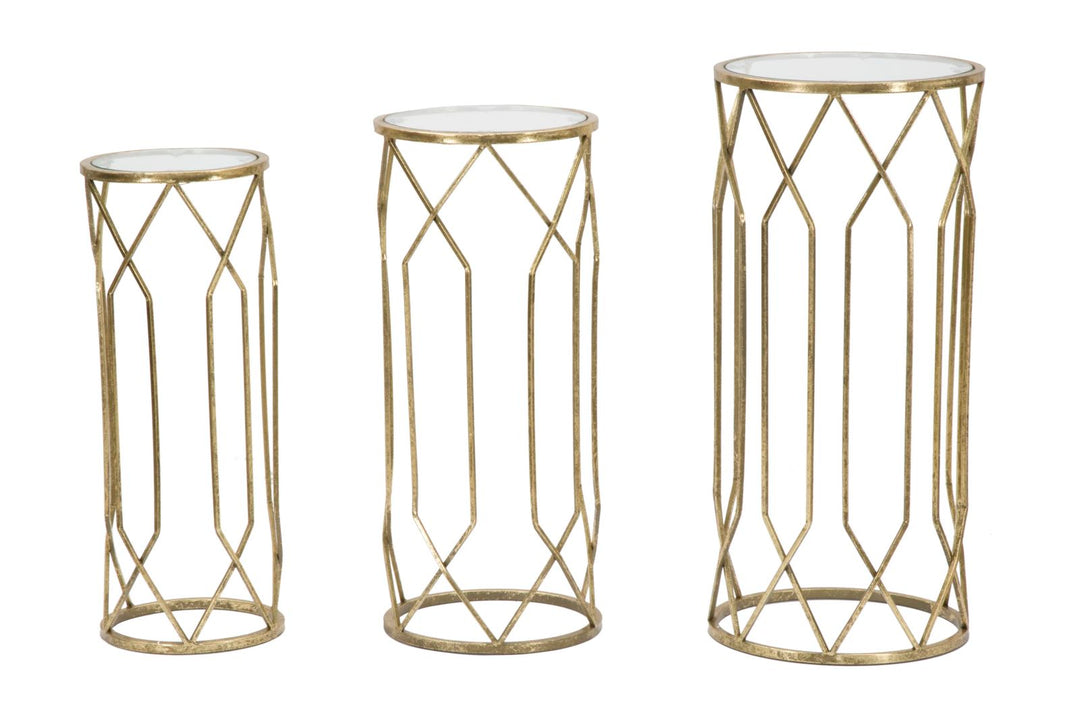 Glam 3 x sideborde, guldfarvet, metal – 32x71 og 28x65 og 23x61 cm