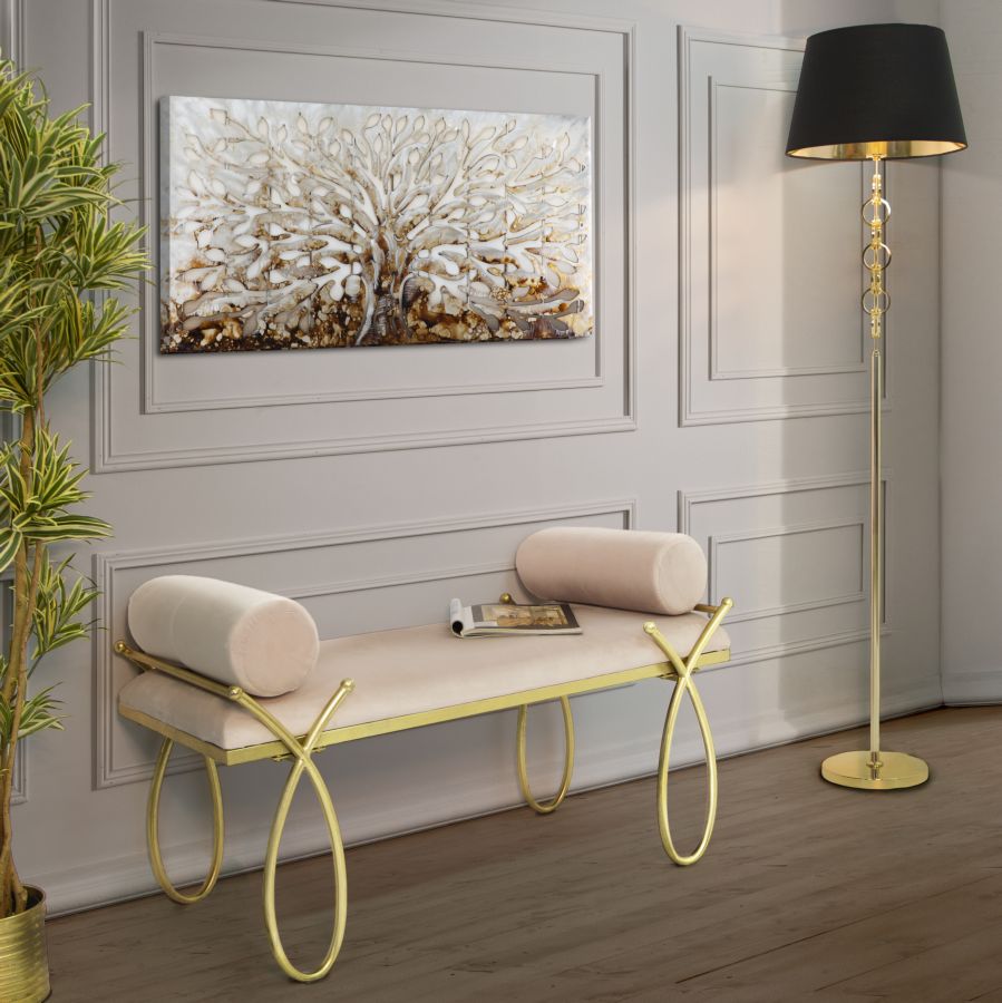 Glam bænk i jern, MDF og polyester – 112x5x49 cm