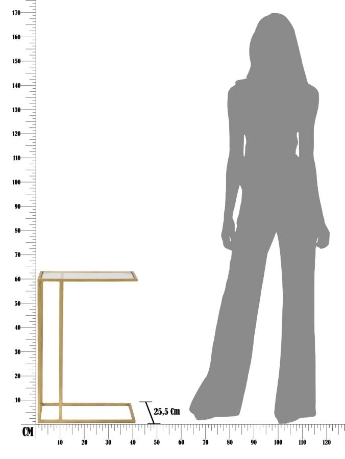 Glam bord i guldfarve, jern og glas – 40x5x25 og 5x60 cm