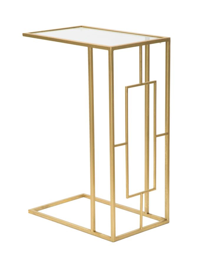 Glam bord i guldfarve, jern og glas – 40x5x25 og 5x60 cm