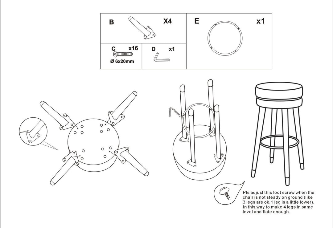 Glam barstol i fyrretræ, metal og polyester – 35x74 cm
