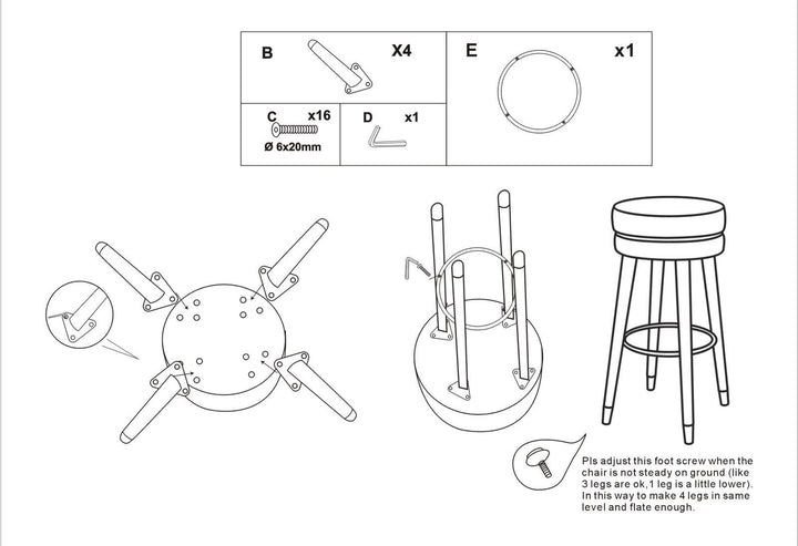 Glam barstol i fyrretræ, metal og polyester – 35x74 cm