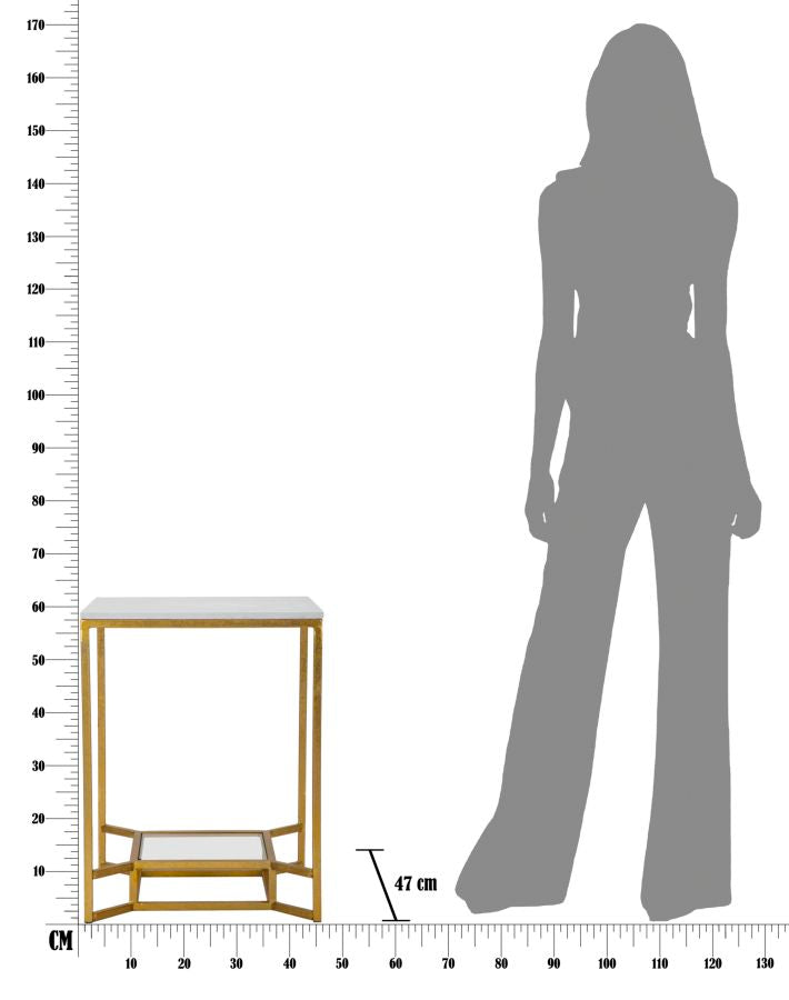 Glam bord i jern, glas og kunstig marmor – 47x47x60 cm