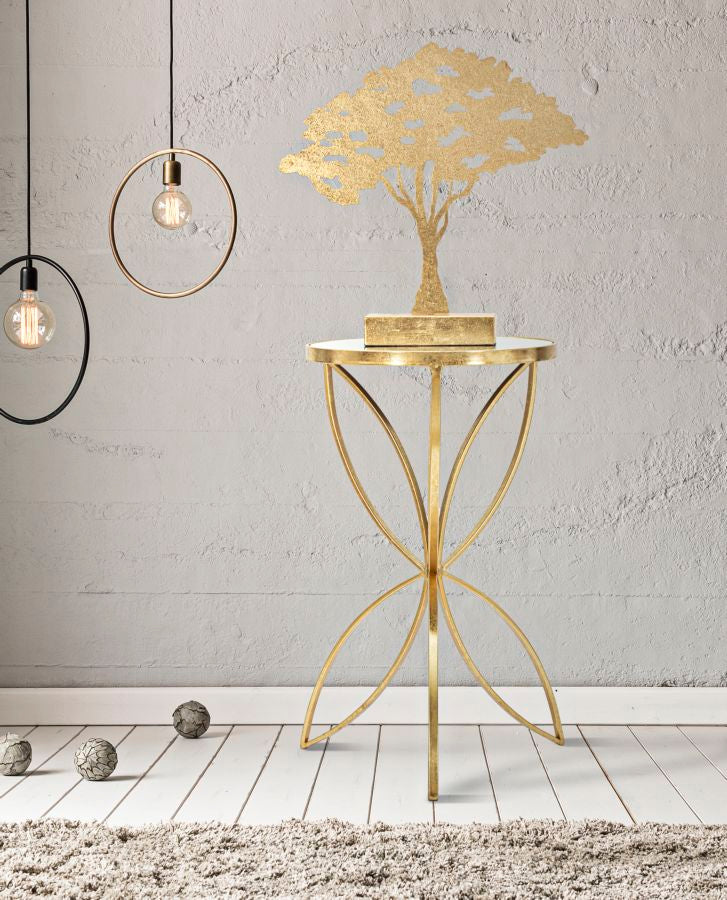 Glam sidebord i guldfarve, metal og glas – 35x60 cm