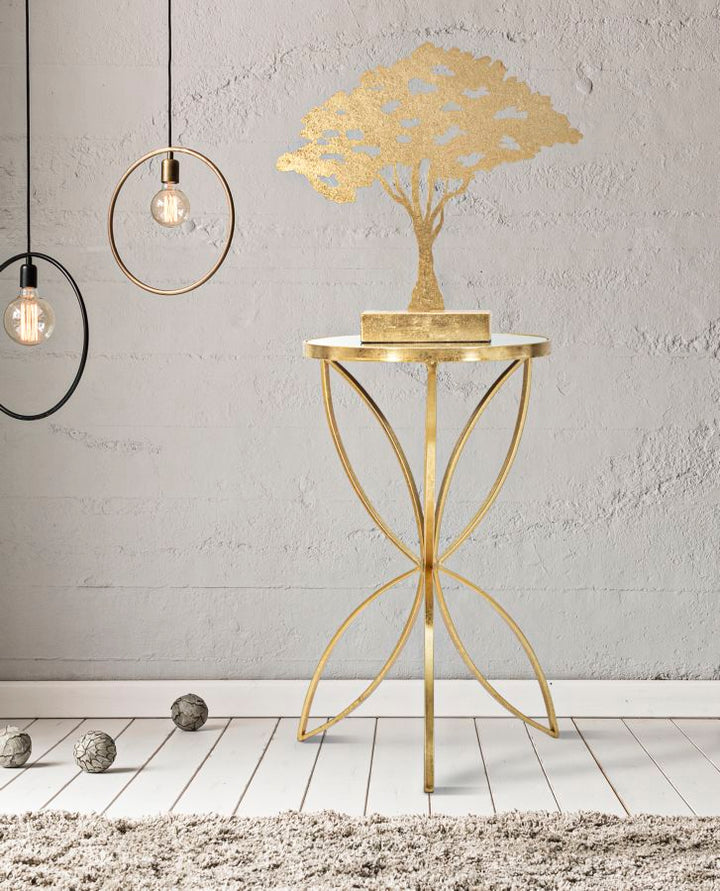 Glam sidebord i guldfarve, metal og glas – 35x60 cm