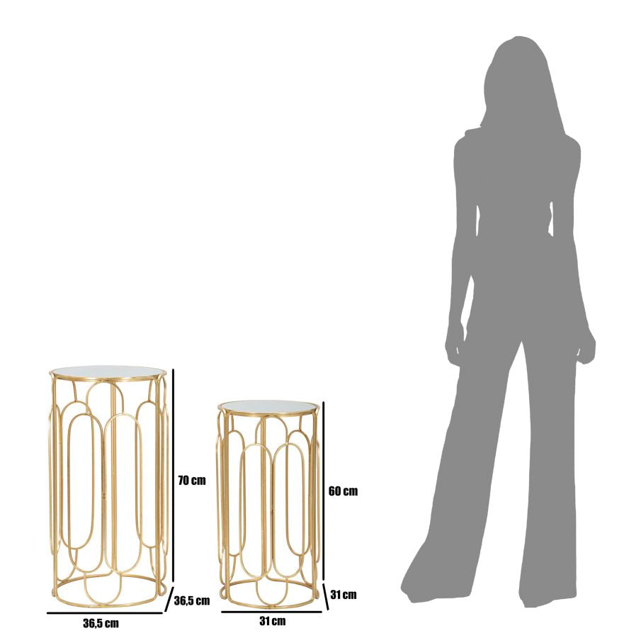 Glam plantestativer i guldfarve, metal og glas – 36x5x70 og 31x60 cm