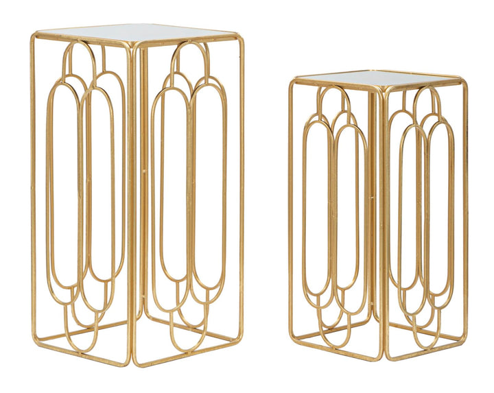 Glam plantestativer i guldfarve af jern og spejl – 34x34x70 29x29x60 cm