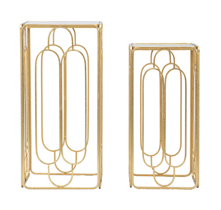 Glam plantestativer i guldfarve af jern og spejl – 34x34x70 29x29x60 cm