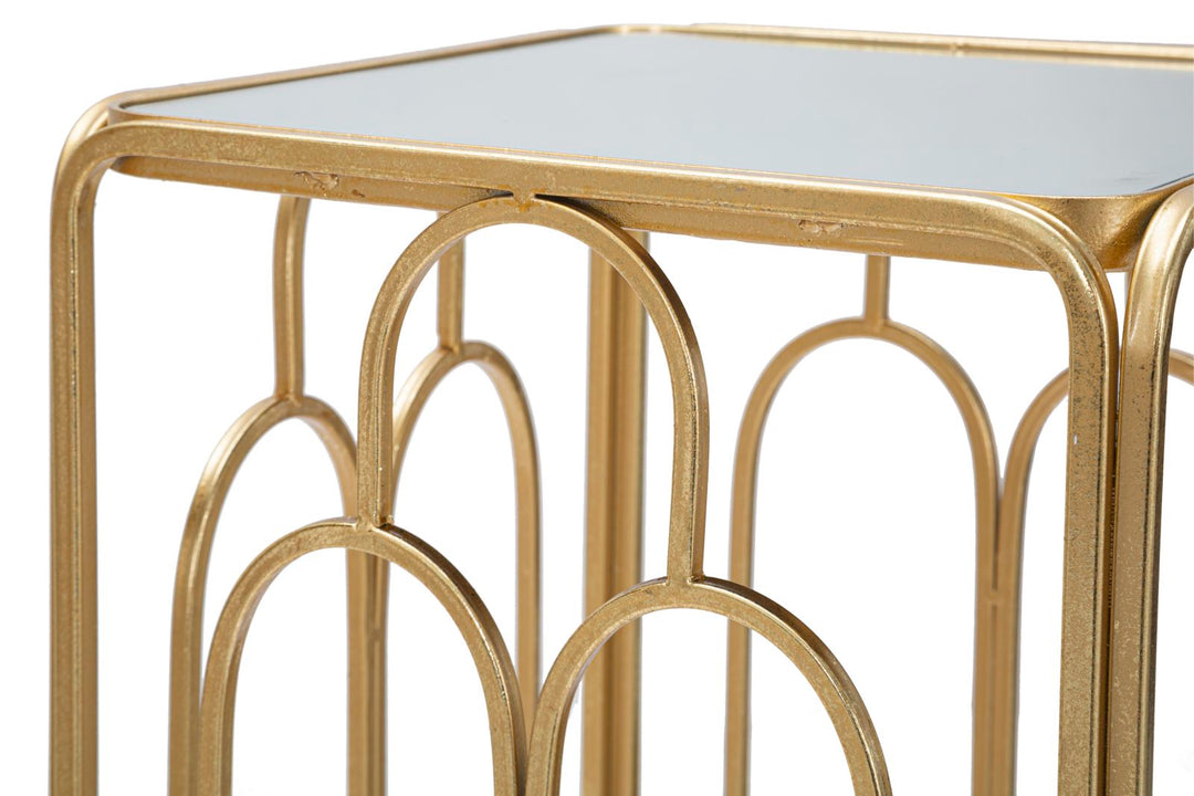 Glam plantestativer i guldfarve af jern og spejl – 34x34x70 29x29x60 cm