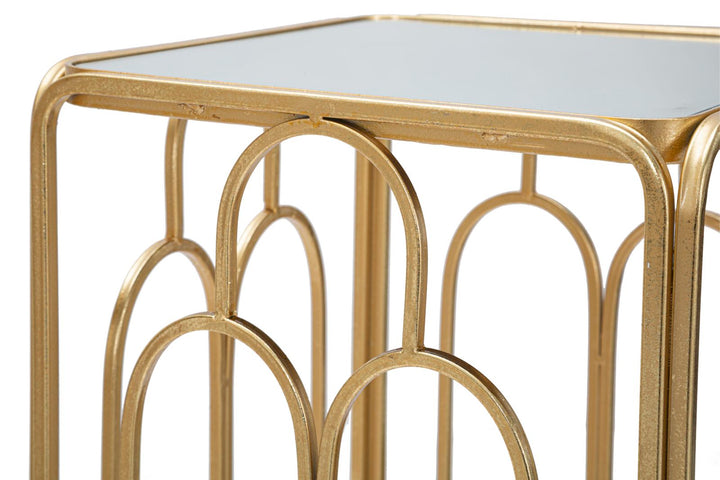 Glam plantestativer i guldfarve af jern og spejl – 34x34x70 29x29x60 cm