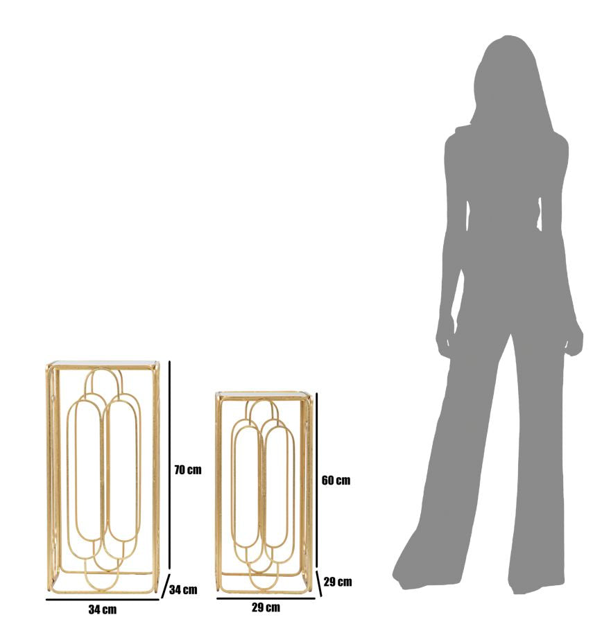 Glam plantestativer i guldfarve af jern og spejl – 34x34x70 29x29x60 cm