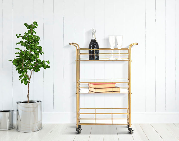 Glam rullevogn i guldfarve, jern og glas – 60x30x5 cm
