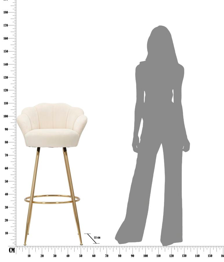 Glam barstol, hvid, stof og metal– 55x53x110 cm