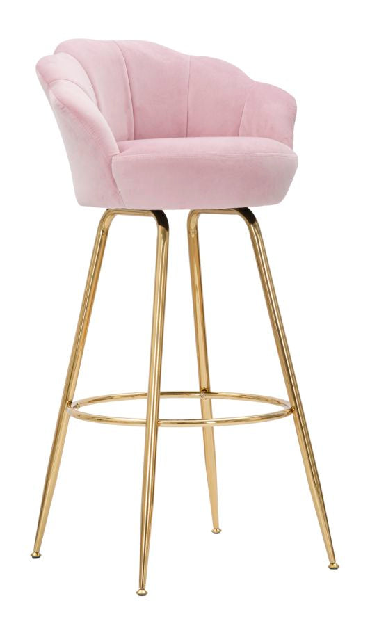 Glam barstol, pink med guldfarve, stof og metal – 55x53x110 cm