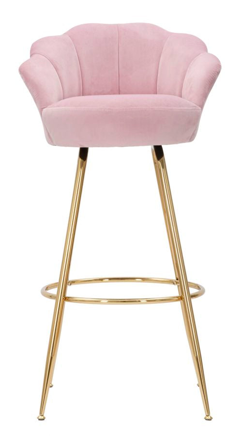 Glam barstol, pink med guldfarve, stof og metal – 55x53x110 cm