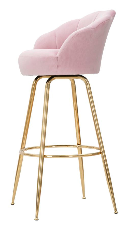 Glam barstol, pink med guldfarve, stof og metal – 55x53x110 cm