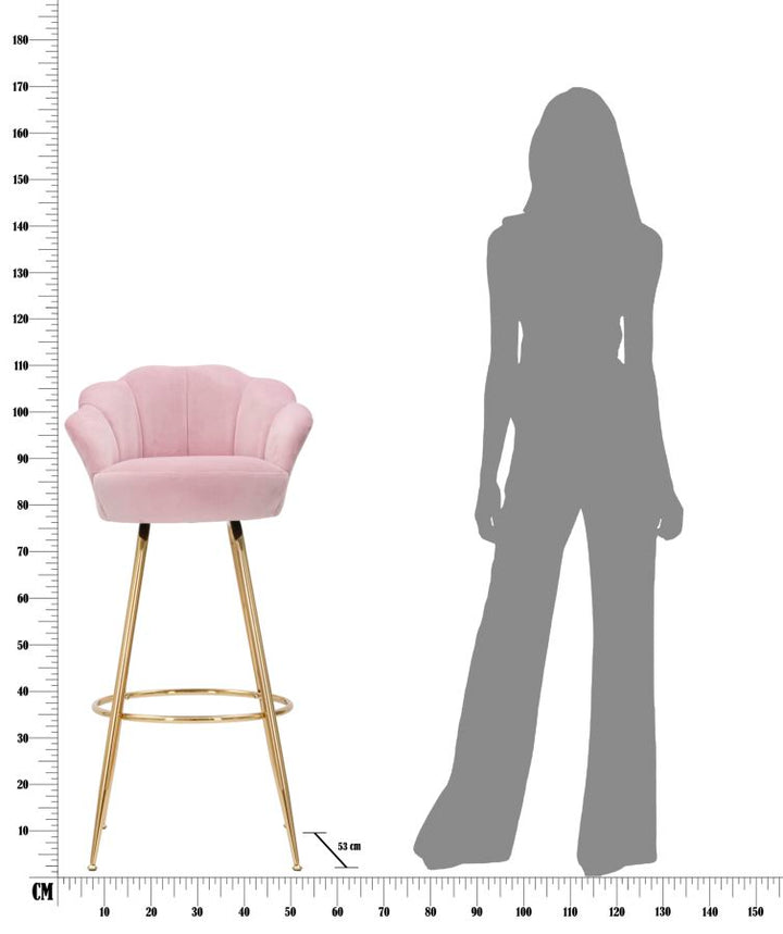 Glam barstol, pink med guldfarve, stof og metal – 55x53x110 cm