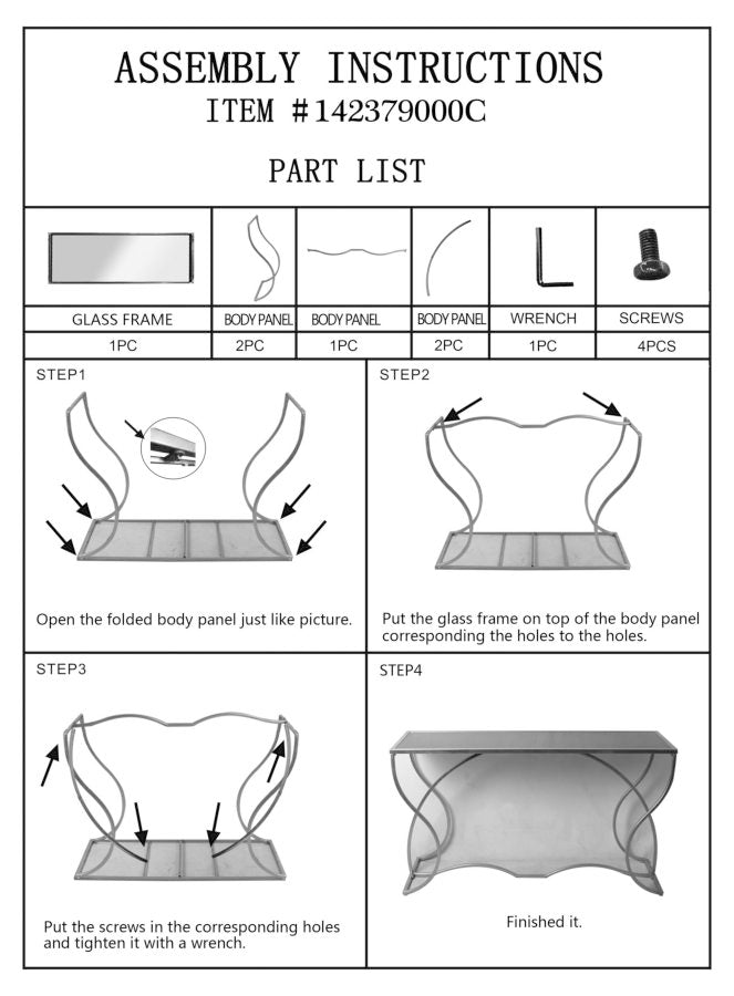 Glam konsolbord i guldfarve, metal og glas – 130x40x75 cm