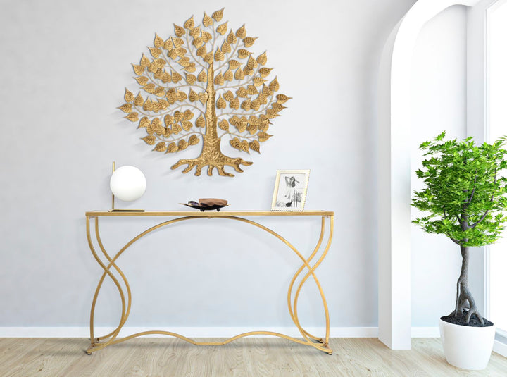 Glam konsolbord i guldfarve, metal og glas – 130x40x75 cm