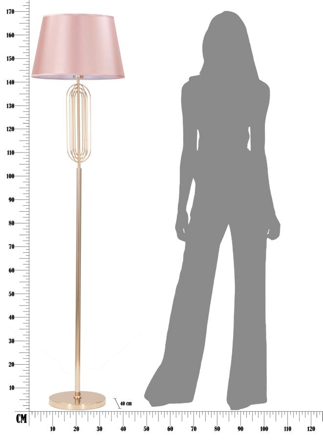Glam gulvlampe i pink og guldfarve, metal, pvc og stof – 40x168x5 cm