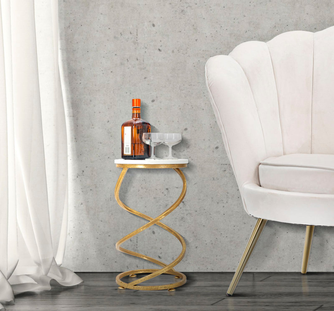 Glam bord i guldfarve, jern og marmor – 27x5x47 cm