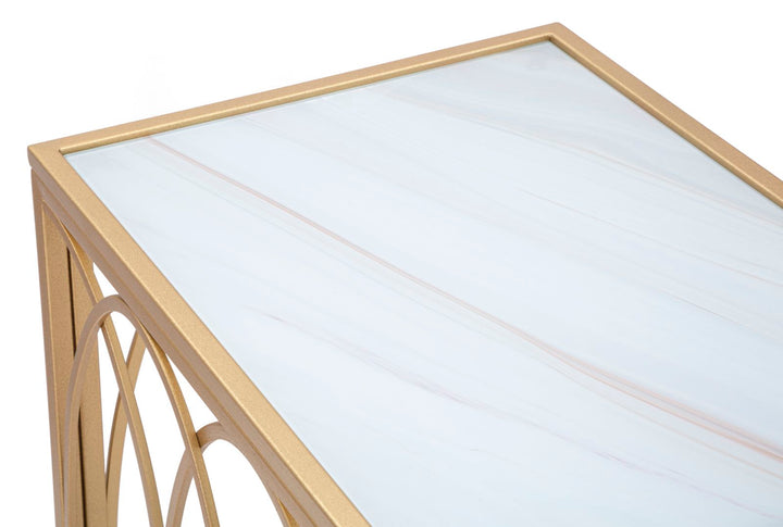 Glam konsolbord i guldfarve, jern, mdf og glas – 160x40x79 cm