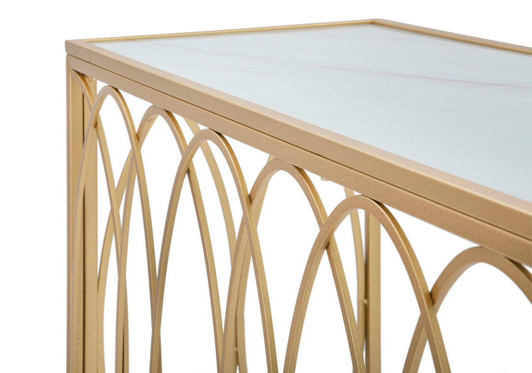 Glam konsolbord i guldfarve, jern, mdf og glas – 160x40x79 cm