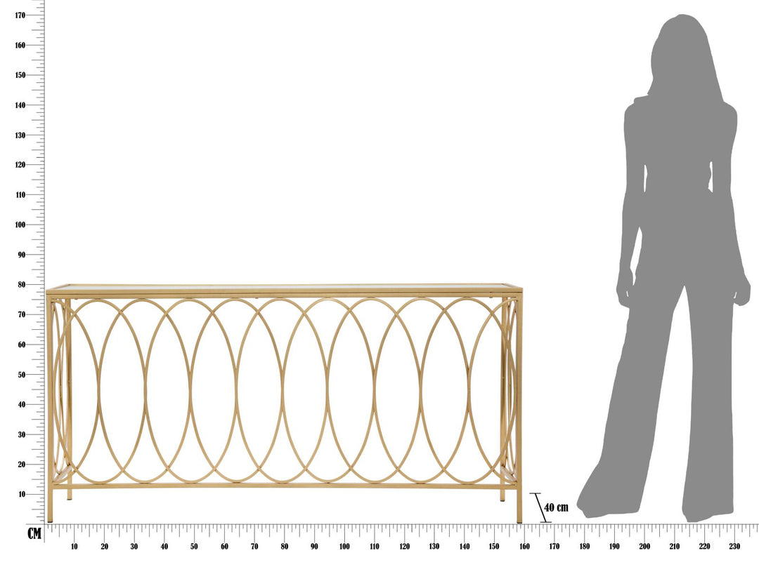 Glam konsolbord i guldfarve, jern, mdf og glas – 160x40x79 cm