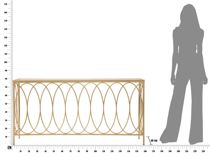 Glam konsolbord i guldfarve, jern, mdf og glas – 160x40x79 cm
