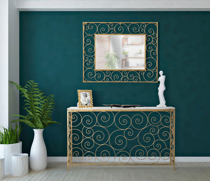 Glam konsolbord i jern og marmor – 140x36x82 cm