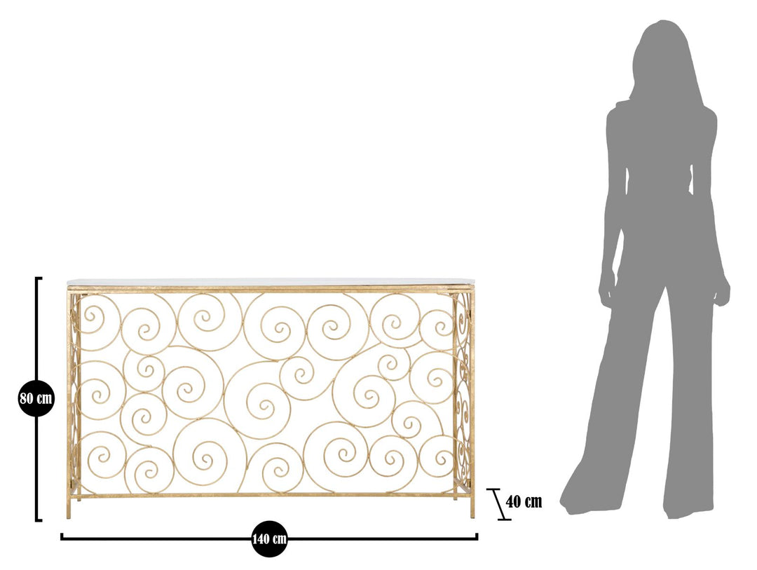 Glam konsolbord i jern og marmor – 140x36x82 cm