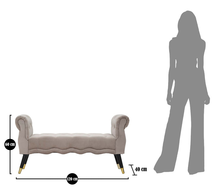 Glam bænk i fyrretræ, metal and polyester – 120x40x60 cm