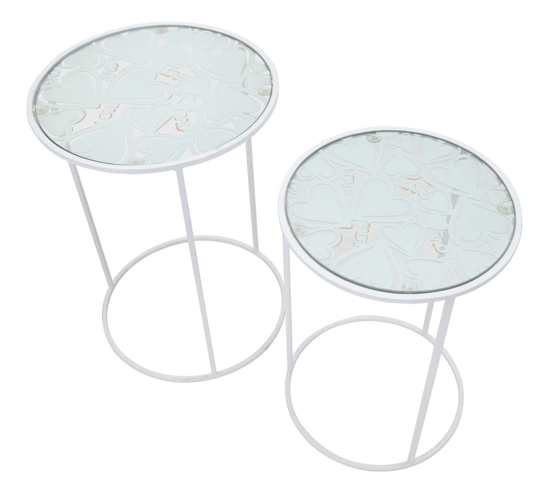 Glam bord, hvid, metal og glas – 43x60 38x55 cm