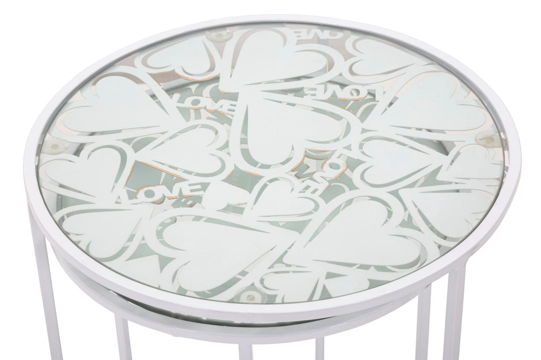 Glam bord, hvid, metal og glas – 43x60 38x55 cm