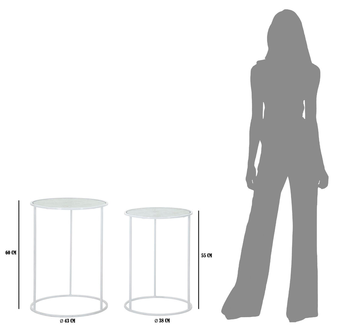 Glam bord, hvid, metal og glas – 43x60 38x55 cm