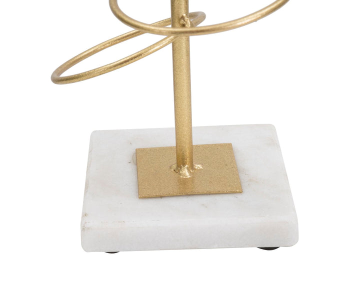 Glam lysestage i guldfarve, metal og marmor – 14x13x50 cm