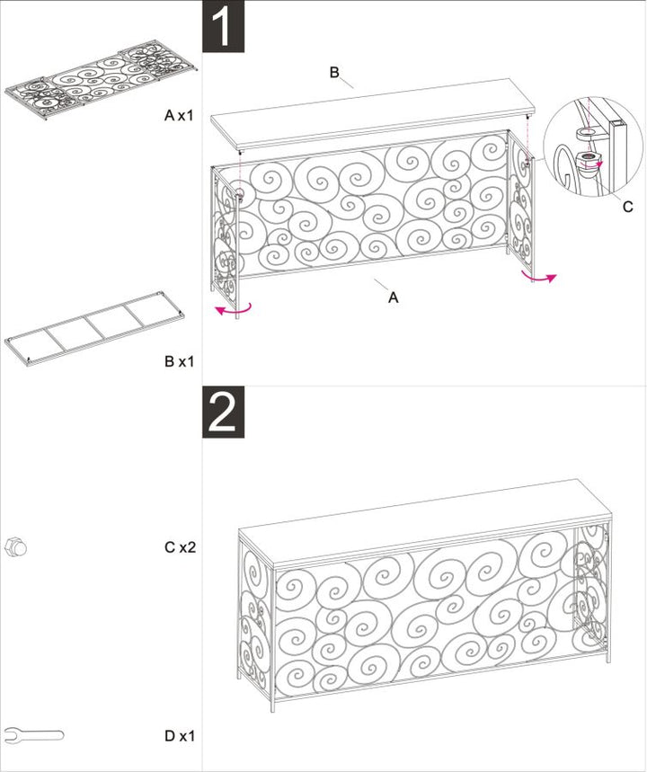 Glam konsolbord i jern og marmor – 140x36x82 cm