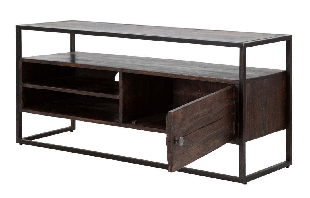 Industrielt tv-møbel, træ og jern – 120x40x55 cm