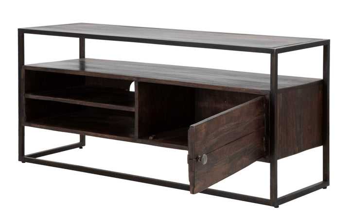 Industrielt tv-møbel, træ og jern – 120x40x55 cm