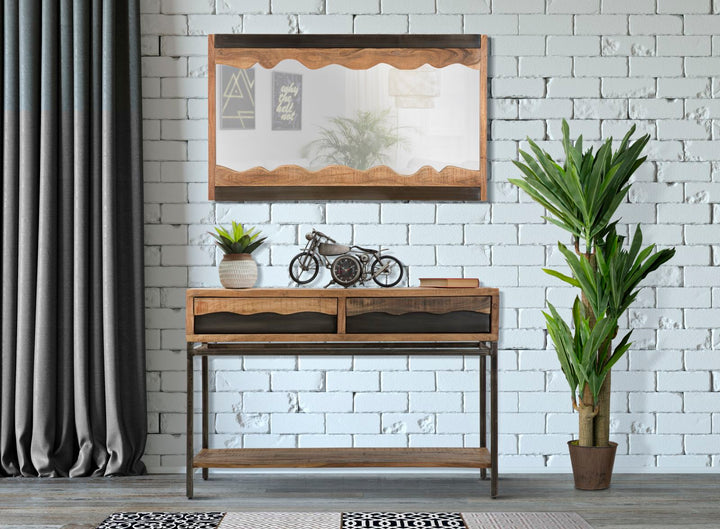 Industrielt konsolbord i acakietræ og jern – 118x40x80 cm